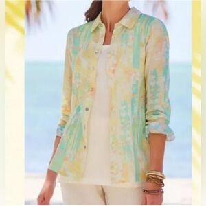 Soft Surroundings Large Ensconce Gauze Tunic Blouse Pastel Hi Low Cottagecore